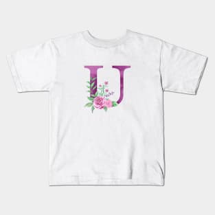 Floral Monogram U Beautiful Rose Bouquet Kids T-Shirt